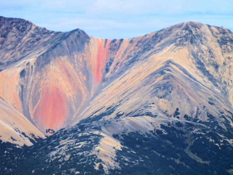 Closeup of streaked Rainbow Range peak